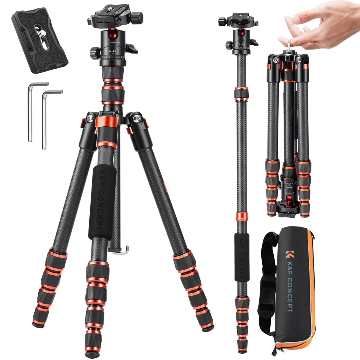 K&F CONCEPT 60" Carbon Fiber Camera Tripod with Detachable Monopod | Lightweight & Stable for DSLR - main product image
