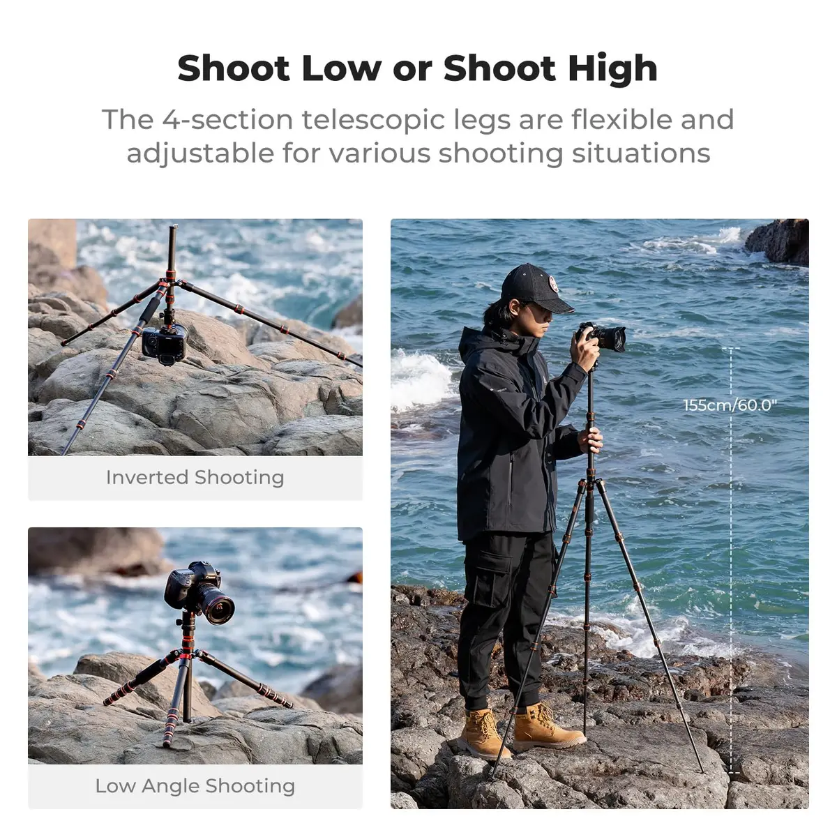 K&F CONCEPT 60" Carbon Fiber Camera Tripod with Detachable Monopod | Lightweight & Stable for DSLR - view 5