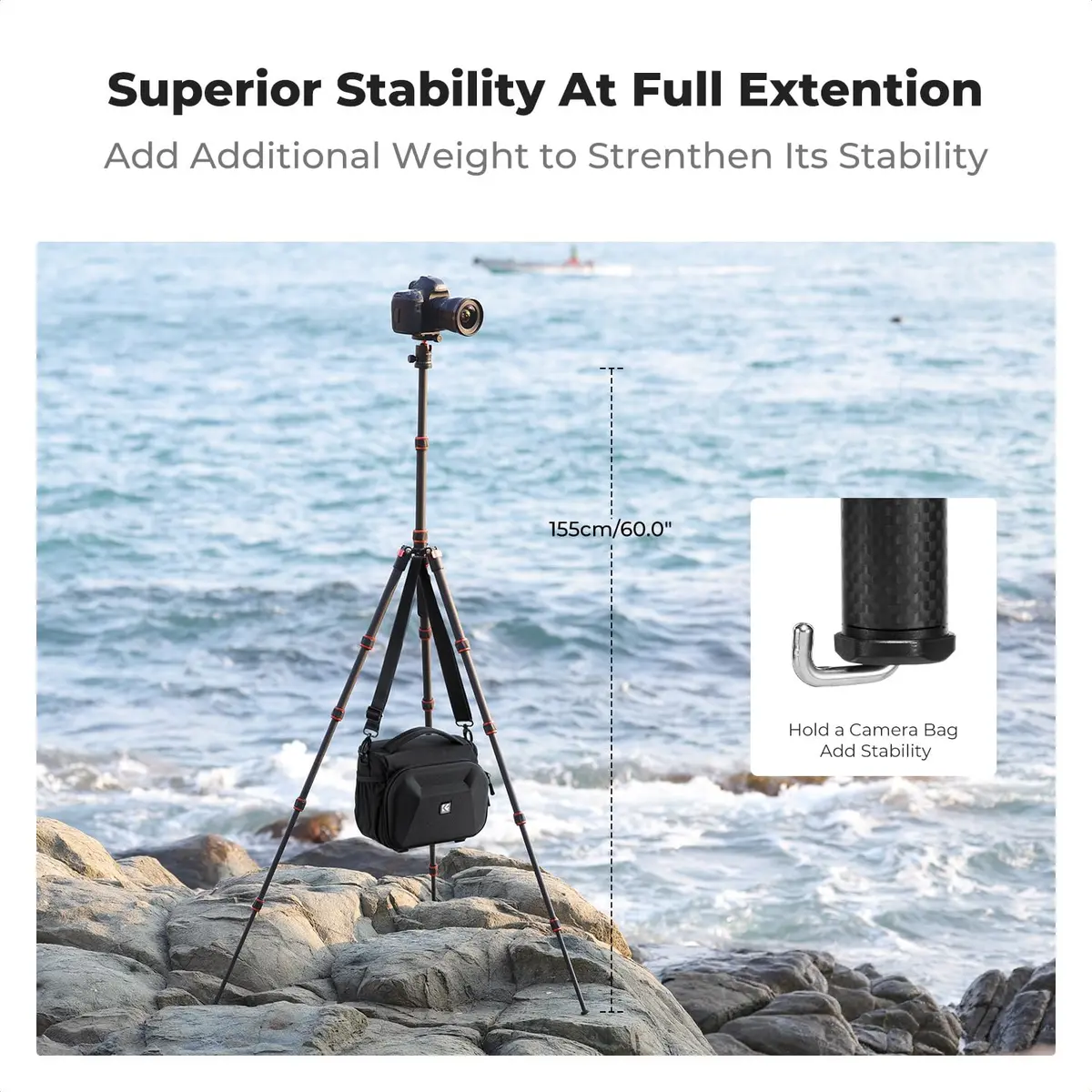 K&F CONCEPT 60" Carbon Fiber Camera Tripod with Detachable Monopod | Lightweight & Stable for DSLR - view 7