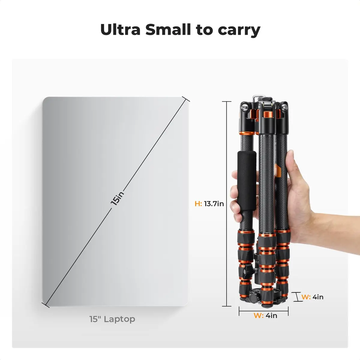 K&F CONCEPT 60" Carbon Fiber Camera Tripod with Detachable Monopod | Lightweight & Stable for DSLR - view 2