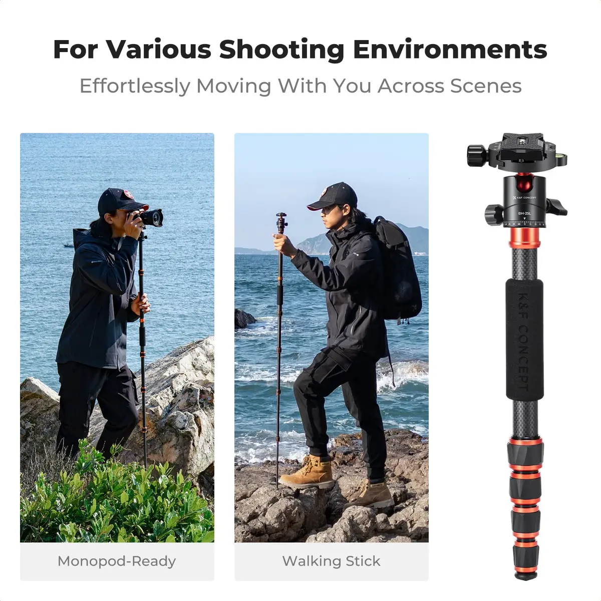 K&F CONCEPT 60" Carbon Fiber Camera Tripod with Detachable Monopod | Lightweight & Stable for DSLR - view 4