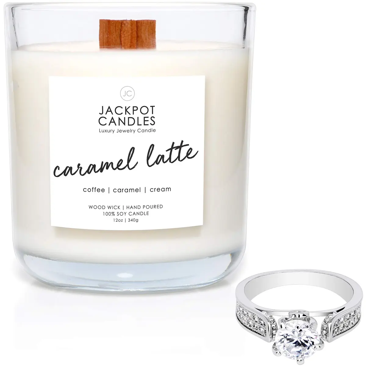 Jackpot Candles Caramel Coffee Latte Candle with Ring Inside (Surprise Jewelry Valued at $15 to $5,000) Ring Size 8 - main product image
