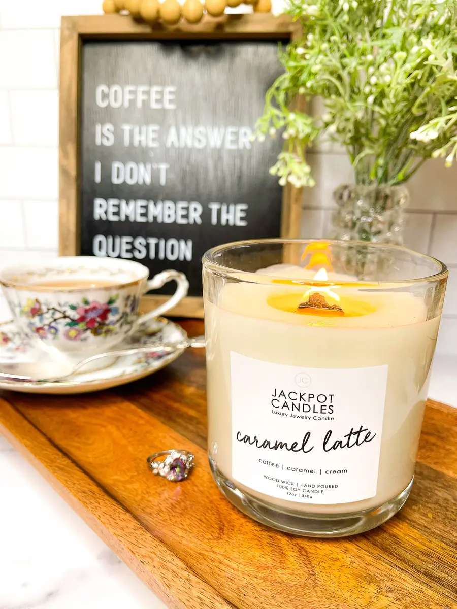 Jackpot Candles Caramel Coffee Latte Candle with Ring Inside (Surprise Jewelry Valued at $15 to $5,000) Ring Size 8 - view 4