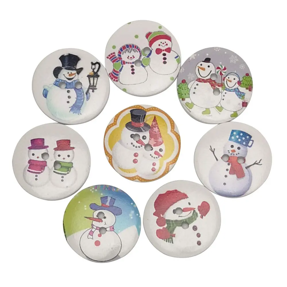Chenkou Craft Assorted 20pcs 40mm Big Santa & Snowman Wood Buttons | Craft Sewing Mix - main product image