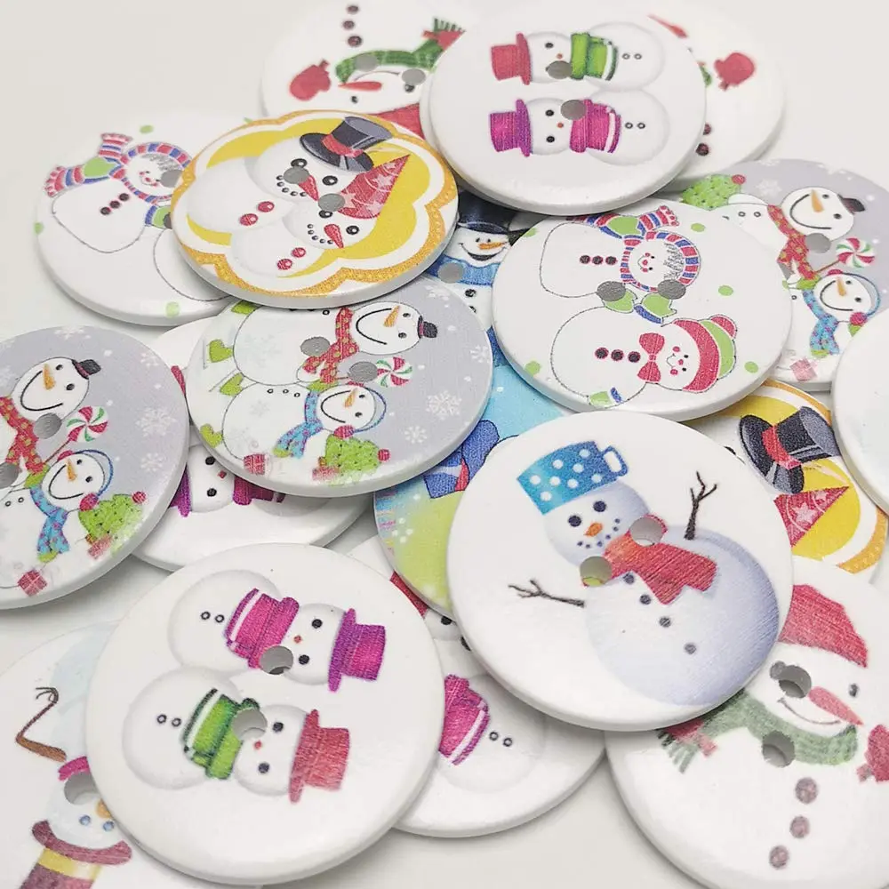 Chenkou Craft Assorted 20pcs 40mm Big Santa & Snowman Wood Buttons | Craft Sewing Mix - view 2