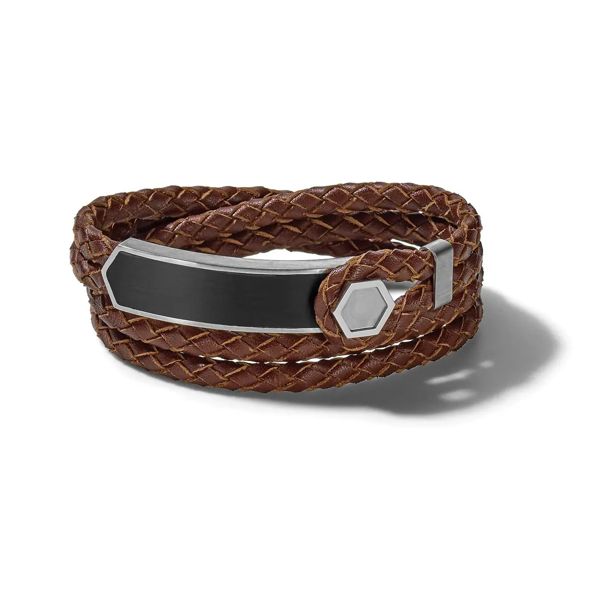 Bulova Jewelry Men's Precisionist Double Wrap Braided Leather Strap Bracelet | Stainless Steel & Leather, Large Fit - main product image