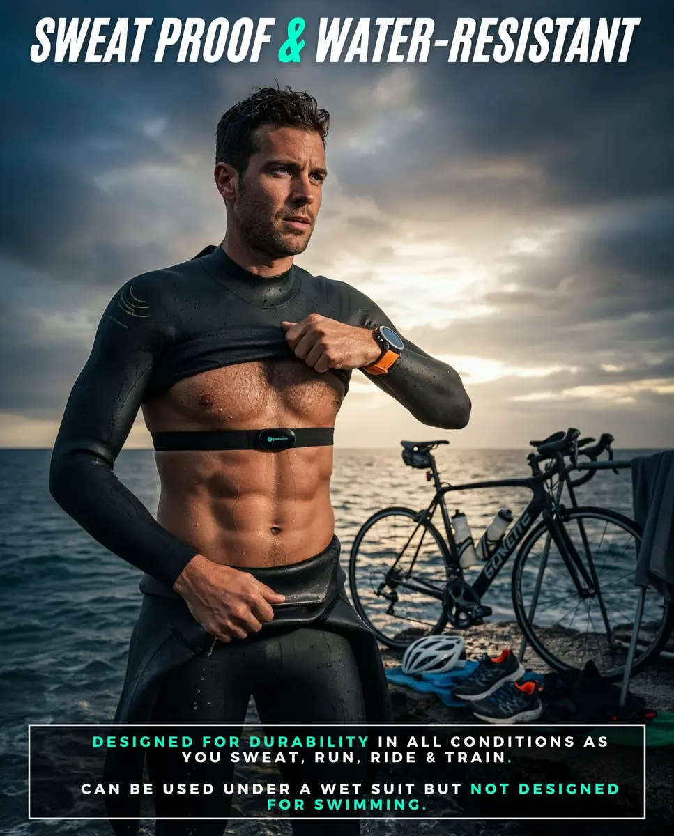 POWR LABS Bluetooth ANT+ Heart Rate Monitor Chest Strap | Dual Connectivity, IPX67 Sweatproof, Adjustable Fit (61 x 1.5 x 0.15 inches) - view 6
