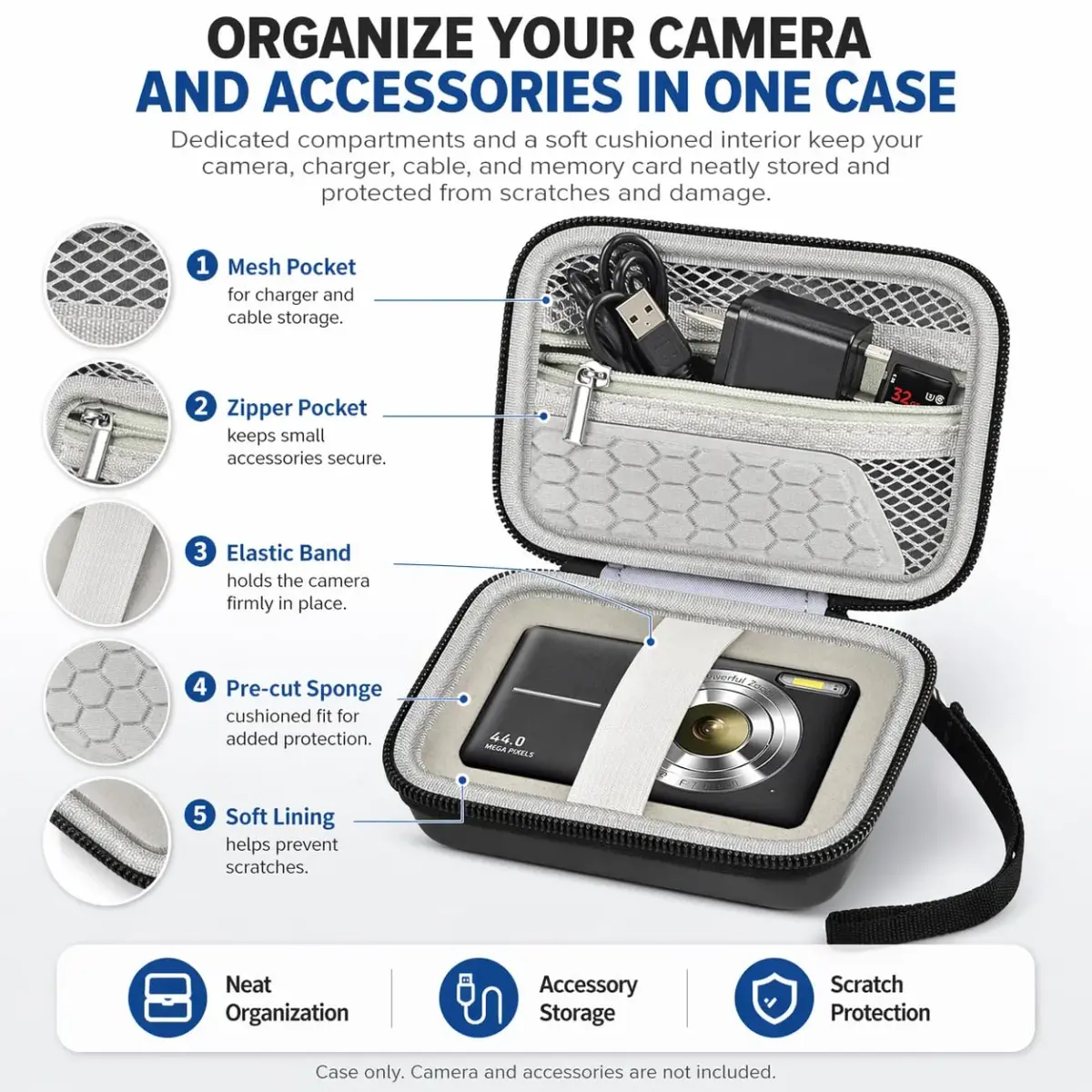 Comecase Black Camera Case for Small Digital Cameras | Fits Kodak FZ55/FZ45, Canon ELPH 180/190, Sony DSCW800/DSCW830 | 12.0cm (4.72") - view 9
