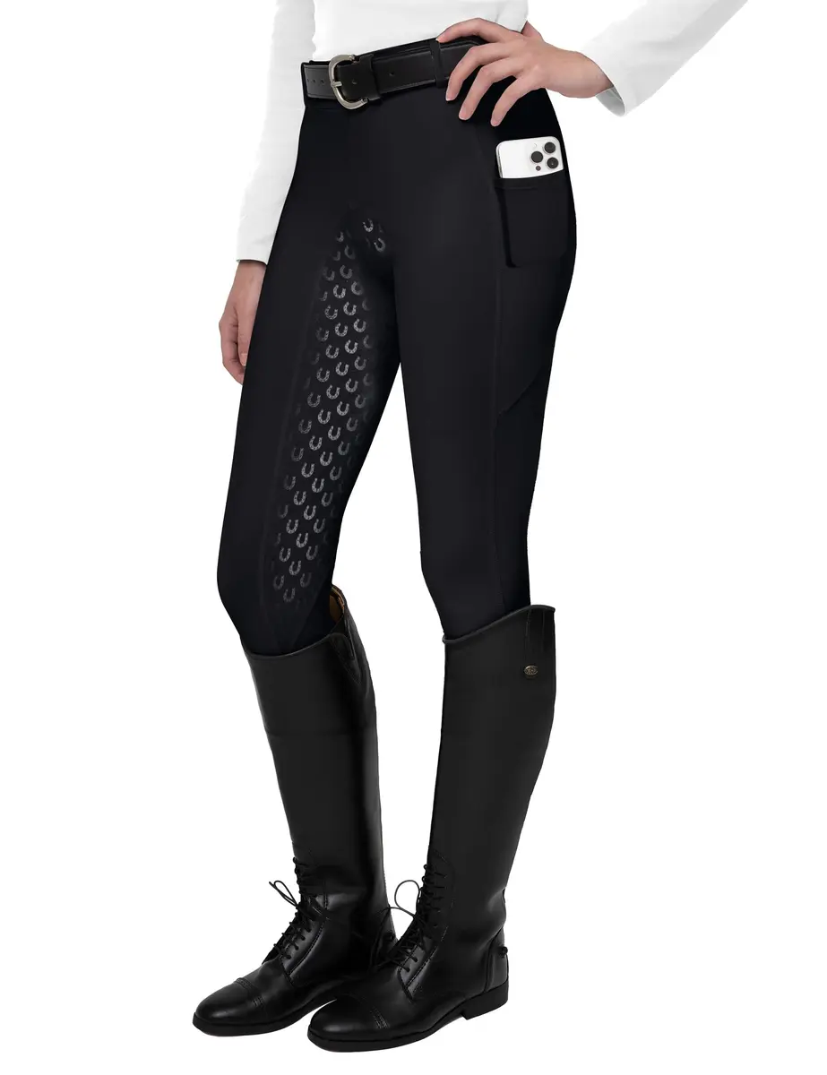 FitsT4 Sports Women's Full Seat Riding Tights Active Silicon Grip Horse Breeches Black XL | Four-Way Stretch & Extra Grip - main product image