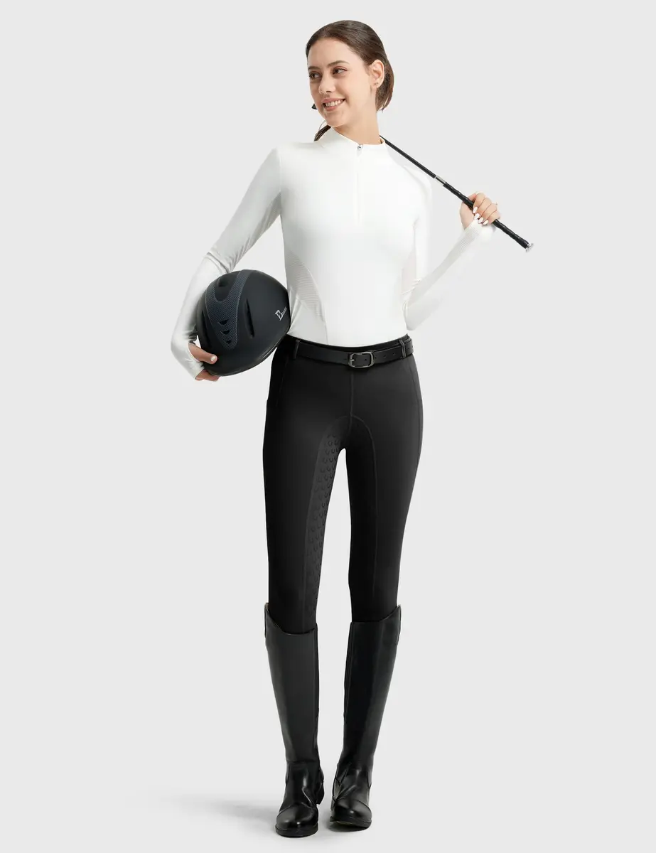 FitsT4 Sports Women's Full Seat Riding Tights Active Silicon Grip Horse Breeches Black XL | Four-Way Stretch & Extra Grip - view 3