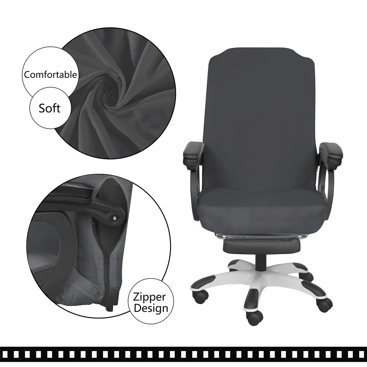 SARAFLORA Office Chair Cover- Large, Grey | Removable & Washable Protector for Office & Study - view 4