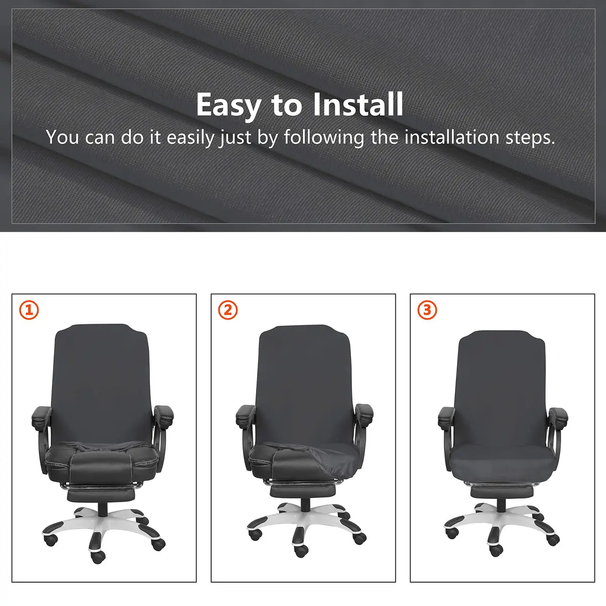 SARAFLORA Office Chair Cover- Large, Grey | Removable & Washable Protector for Office & Study - view 6