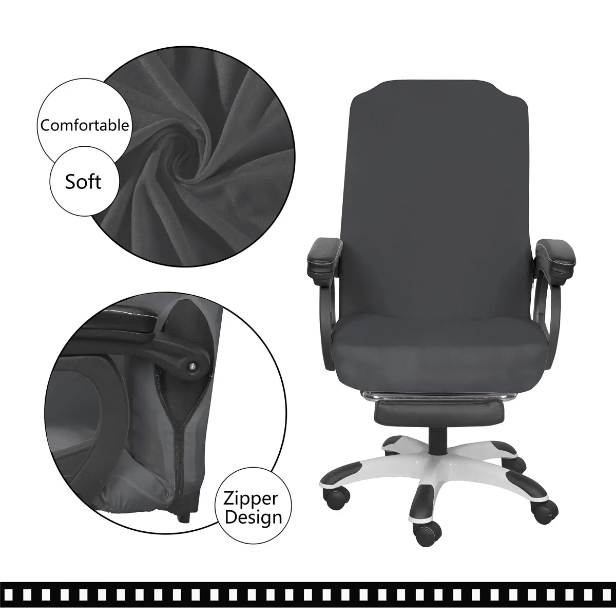 SARAFLORA Large Grey Office Chair Cover - Stretch Fit, Removable, Washable Protector (1 Piece) - view 4