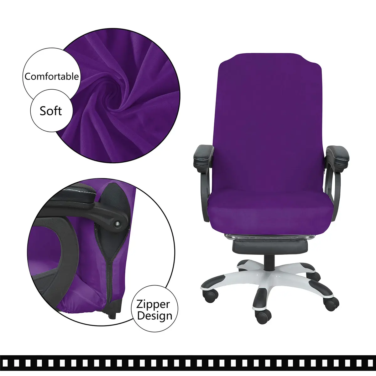 SARAFLORA Purple Office Chair Cover- Large, Removable, Durable, Stretch Fit, Zipper & Elastic, Water Resistant - view 5
