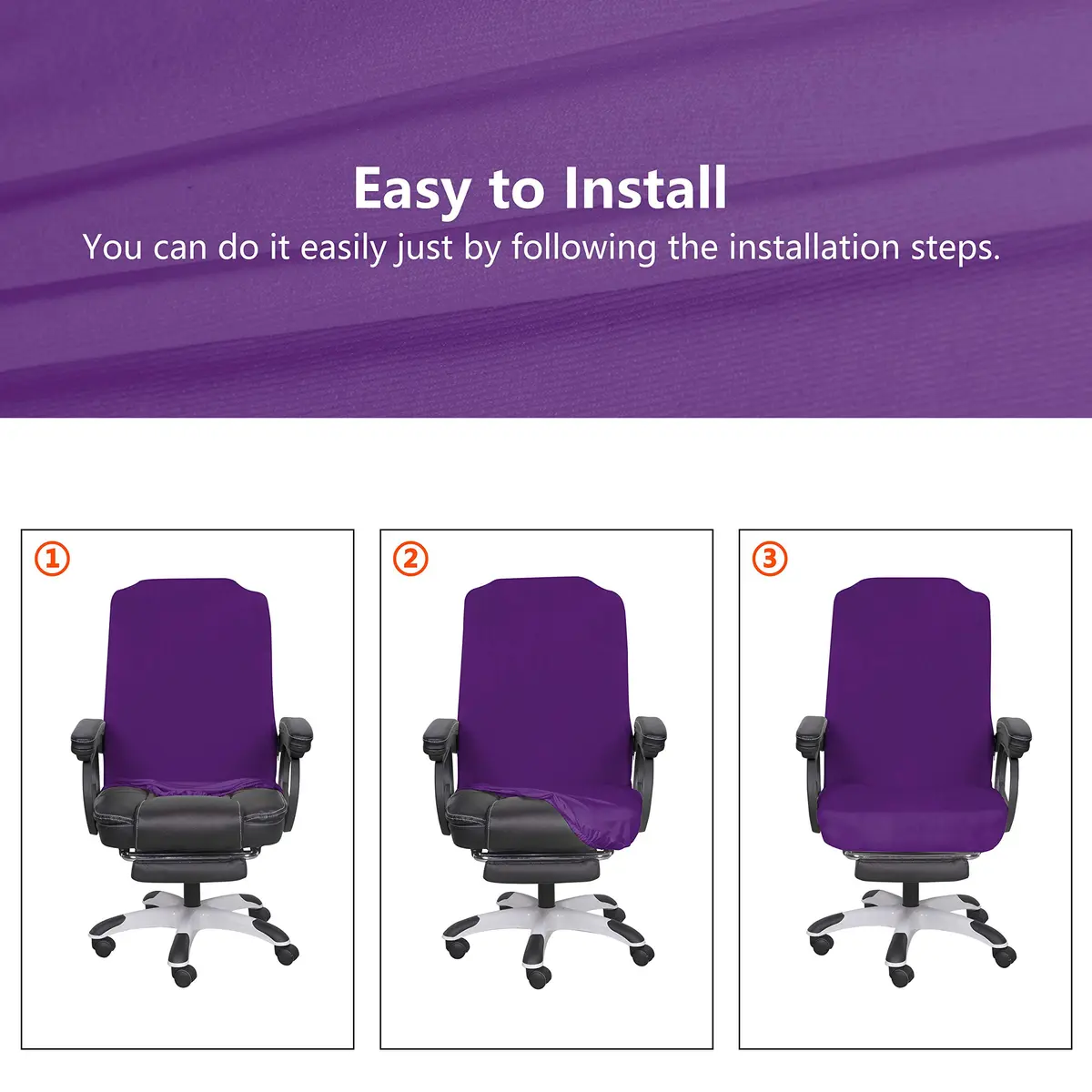 SARAFLORA Purple Office Chair Cover- Large, Removable, Durable, Stretch Fit, Zipper & Elastic, Water Resistant - view 7