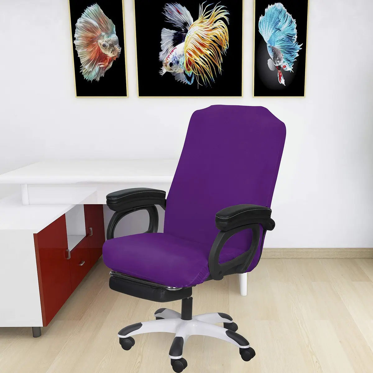 SARAFLORA Purple Office Chair Cover- Large, Removable, Durable, Stretch Fit, Zipper & Elastic, Water Resistant - view 9