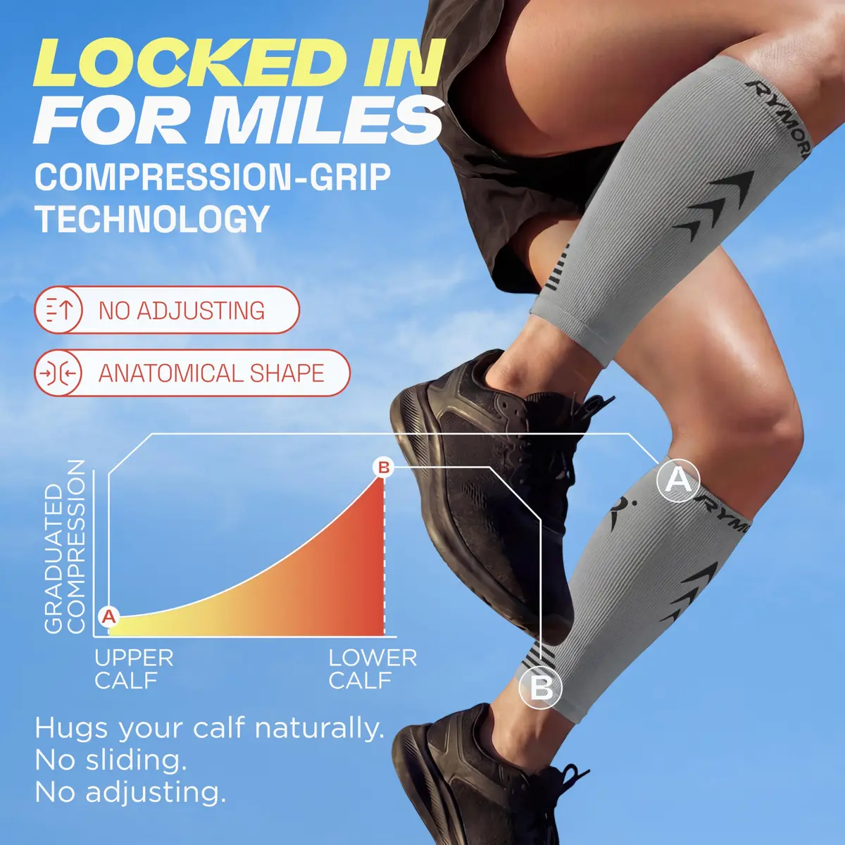 Rymora Calf Compression Sleeves for Men & Women (Pair) (Grey) (Medium) | Graduated Support for Shin Splints & Recovery - view 6