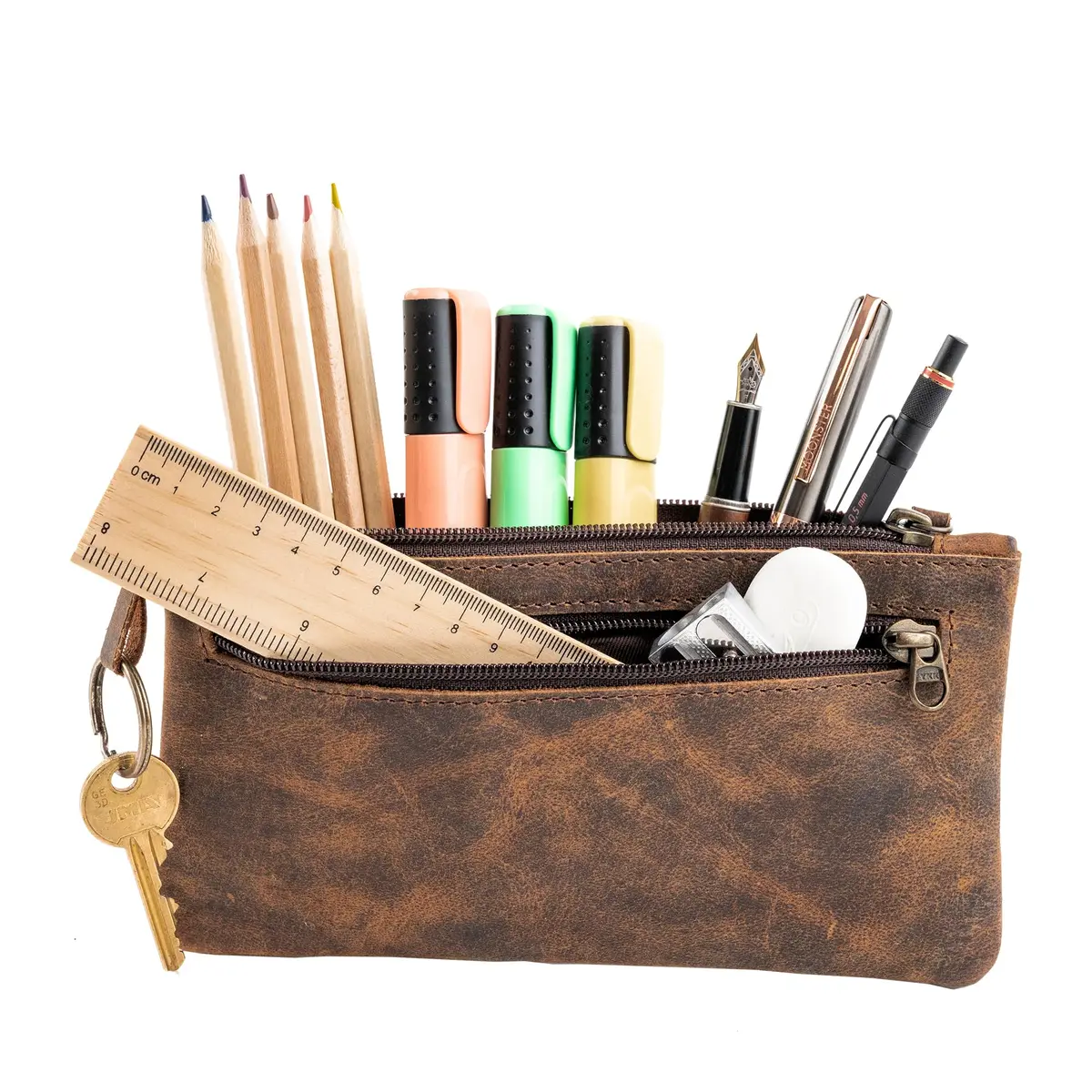 moonster Full-Grain Buffalo Leather Pen Case, 8x4 Inch | Handmade Small Leather Pouch for Pens & Stationery - view 7