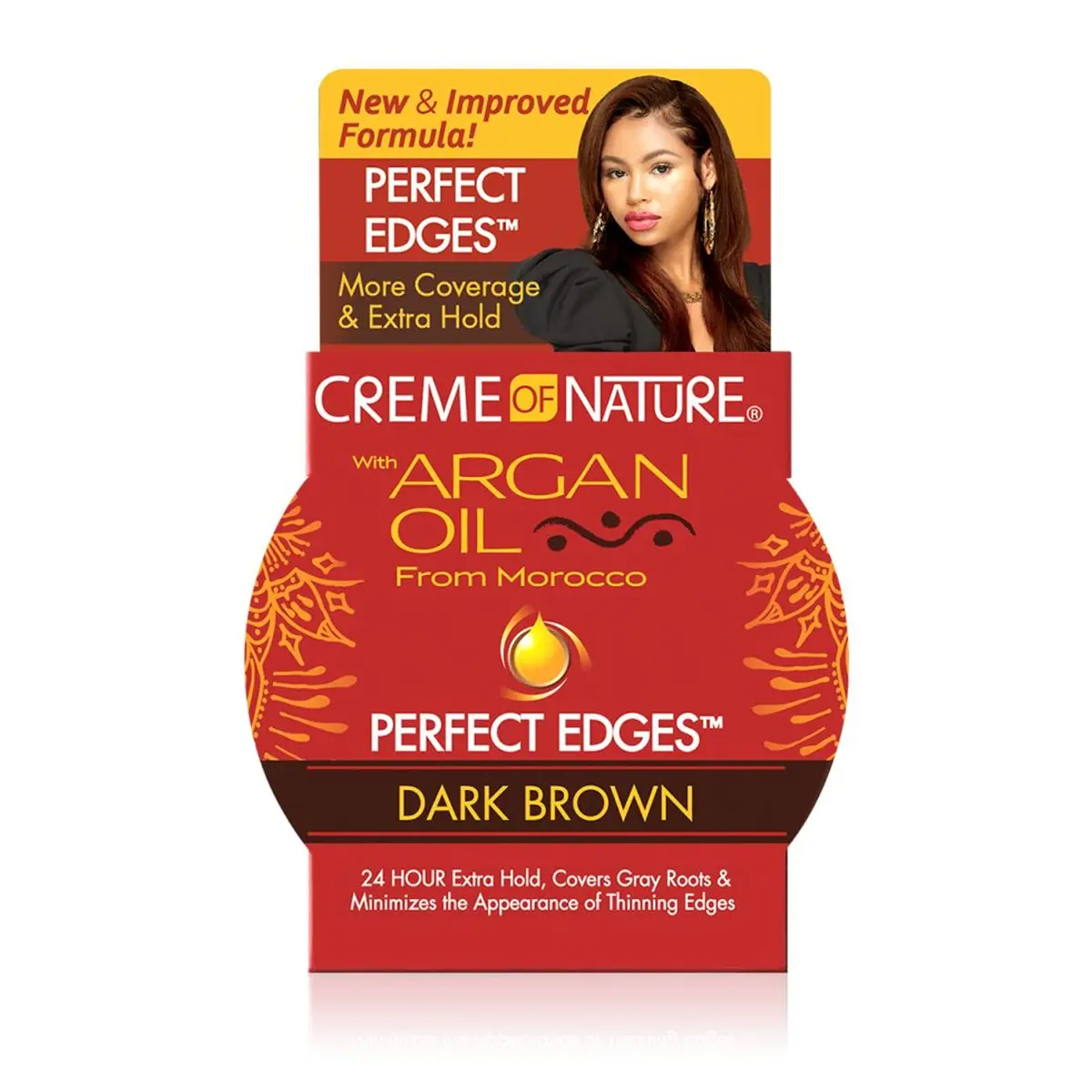 Creme of Nature Argan Oil From Morocco Perfect Edges, Dark Brown, 2.25 oz | 24-Hour Firm Hold & Color Coverage - main product image