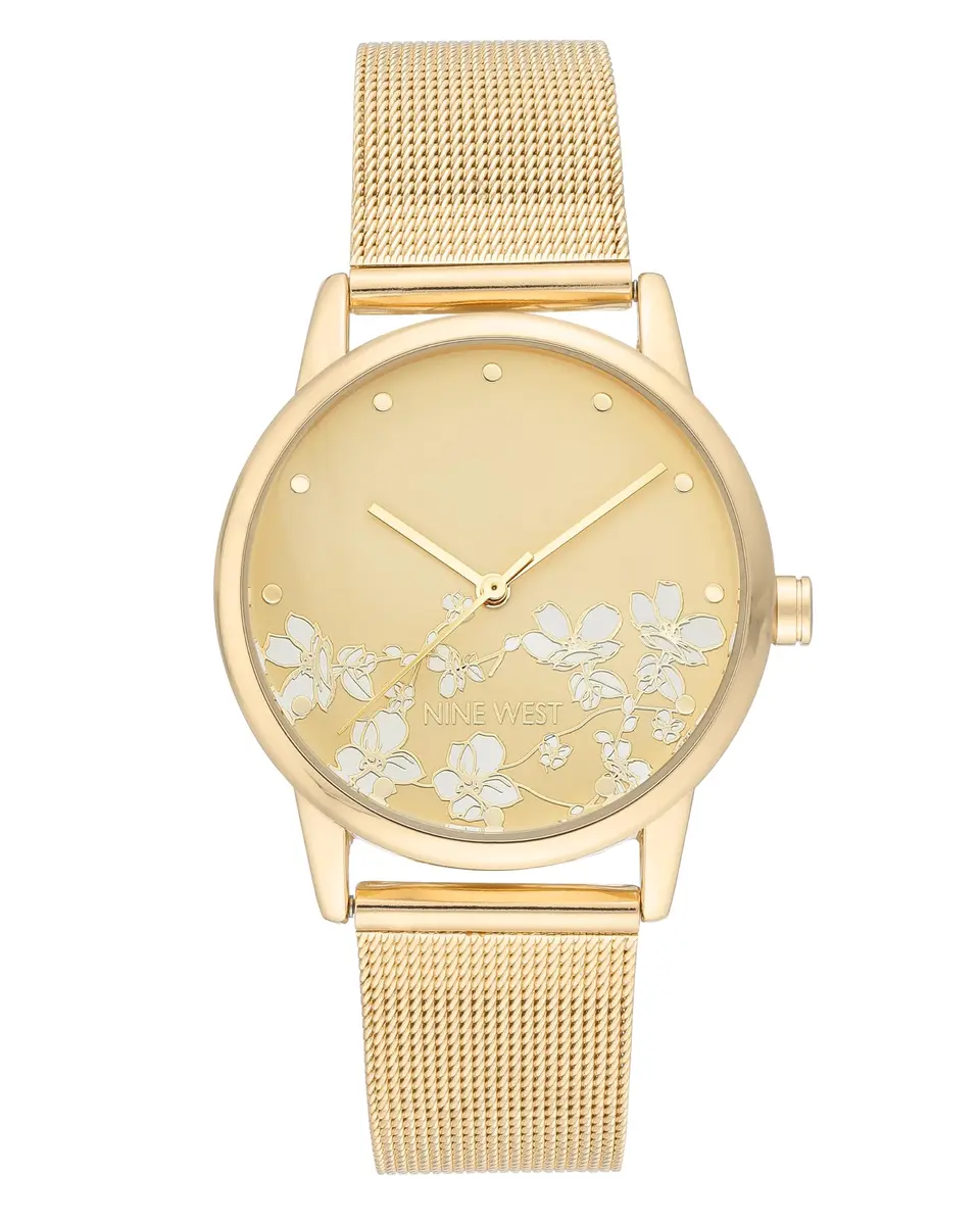 Nine West Women's Bracelet Watch 35mm Gold Mesh | Floral Dial, Quartz Movement - main product image