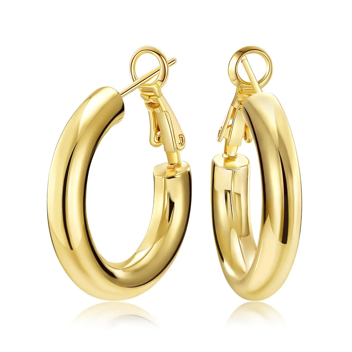 shownii Chunky Gold Hoop Earrings - 14K Gold Plated Lightweight Hoops | Classic 30mm Diameter - main product image