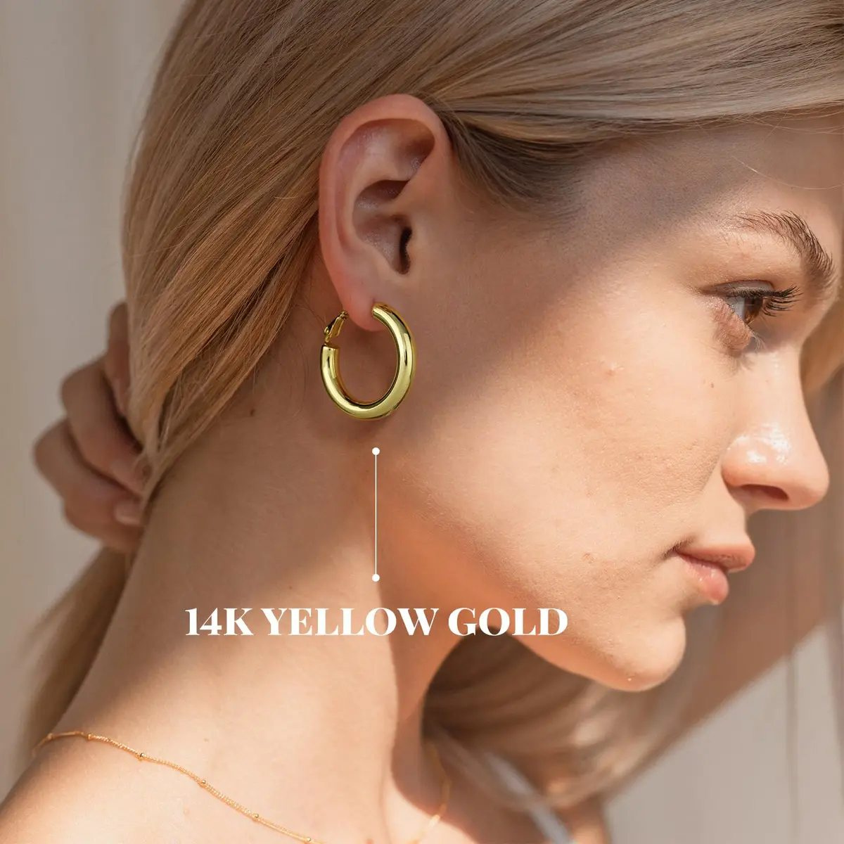 shownii Chunky Gold Hoop Earrings - 14K Gold Plated Lightweight Hoops | Classic 30mm Diameter - view 3