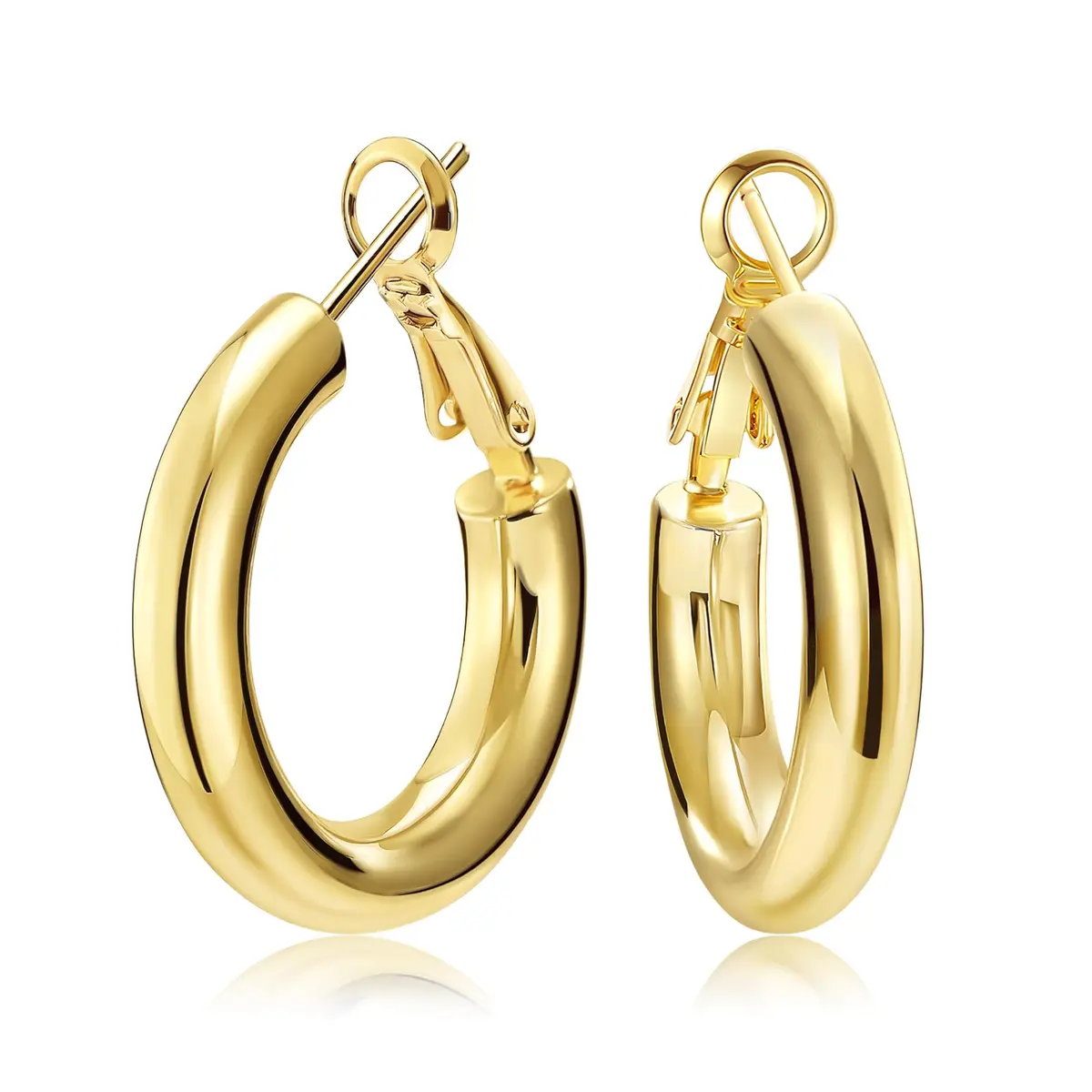 shownii Chunky Gold Hoop Earrings 25mm | 14K Gold Plated Lightweight Jewelry for Women - main product image