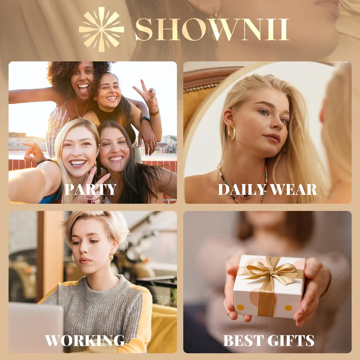 shownii Chunky Gold Hoop Earrings 25mm | 14K Gold Plated Lightweight Jewelry for Women - view 5