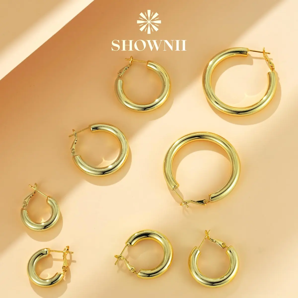 shownii Chunky Gold Hoop Earrings 25mm | 14K Gold Plated Lightweight Jewelry for Women - view 6