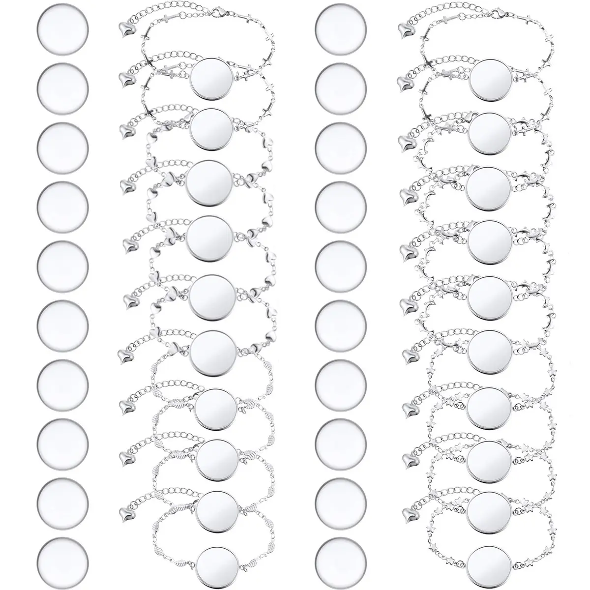 Hicarer 40 Pieces Bracelet Bezel Settings for Jewelry Making | Adjustable, Glass & Stainless Steel | 14cm (5.5 inch) - main product image