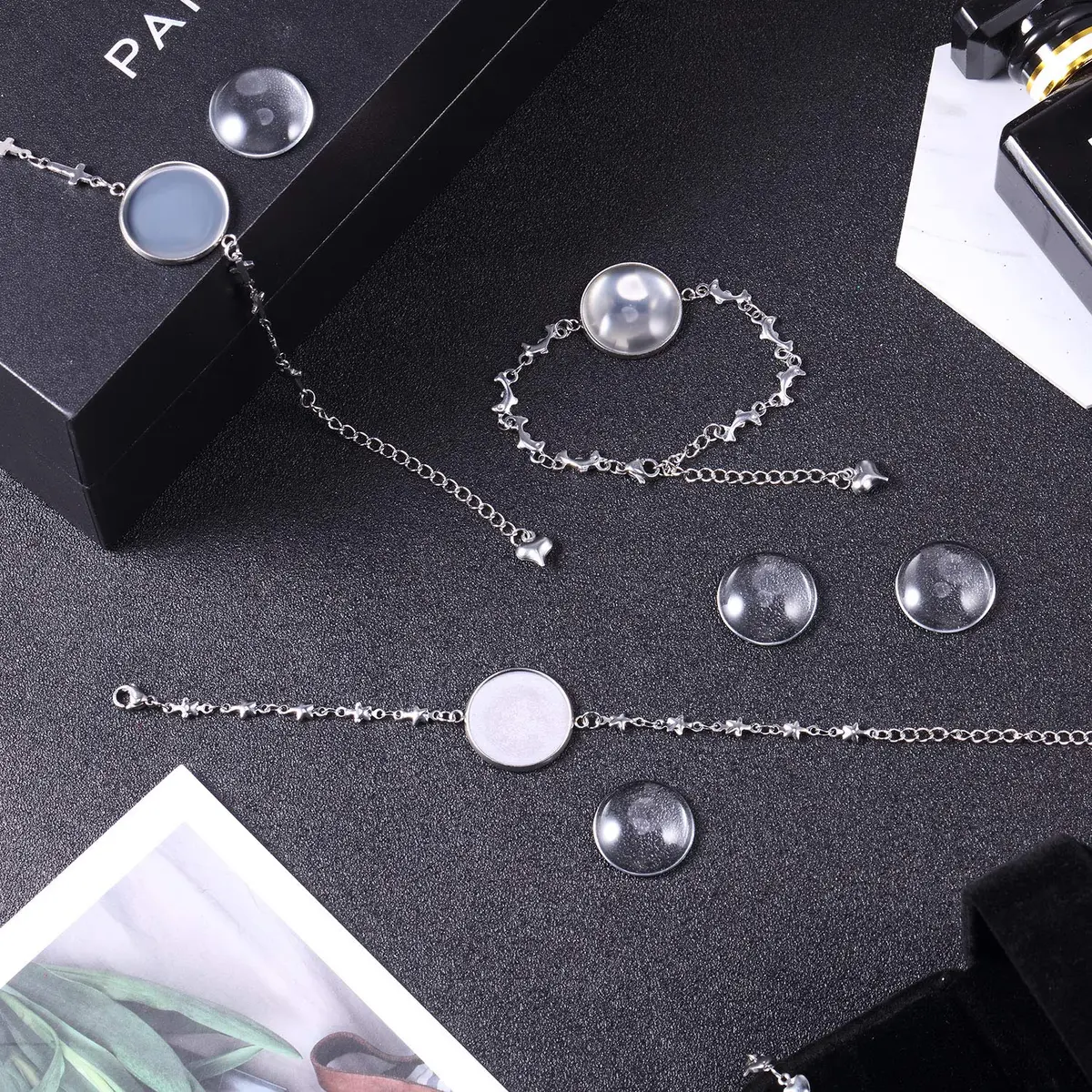 Hicarer 40 Pieces Bracelet Bezel Settings for Jewelry Making | Adjustable, Glass & Stainless Steel | 14cm (5.5 inch) - view 5