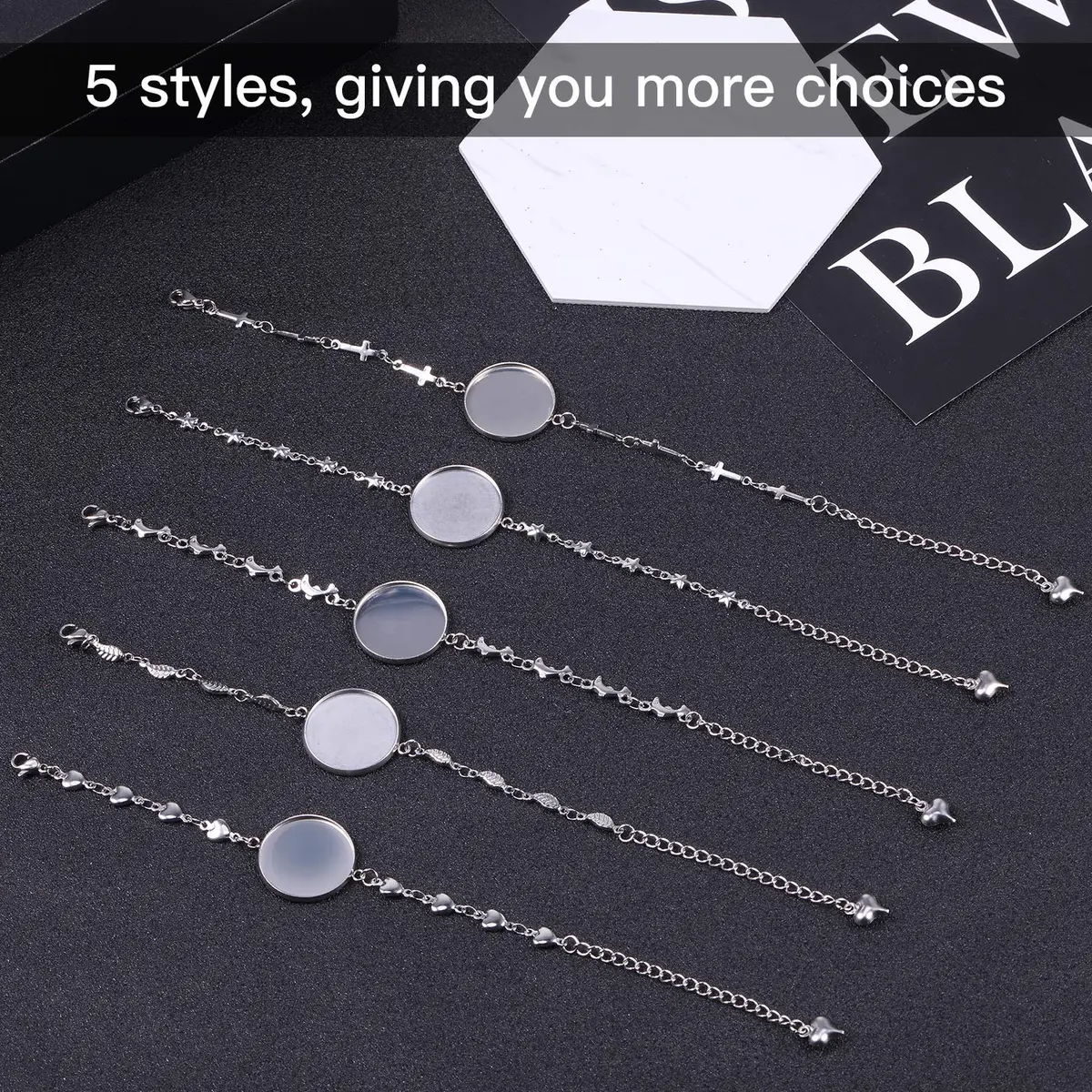 Hicarer 40 Pieces Bracelet Bezel Settings for Jewelry Making | Adjustable, Glass & Stainless Steel | 14cm (5.5 inch) - view 4