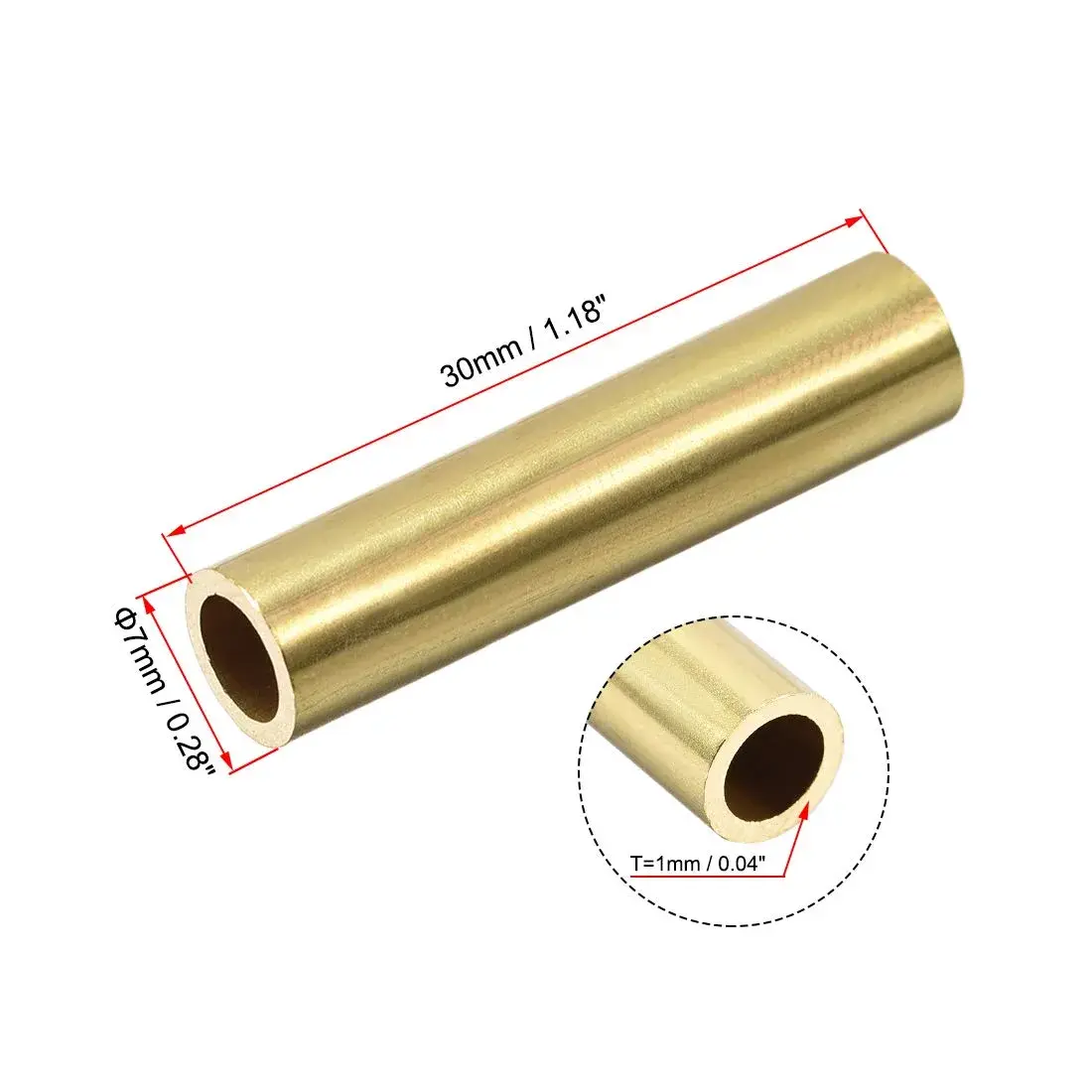 uxcell Brass Round Tube 7mm OD 1mm Wall Thickness 30mm Length Seamless Pipe Tubing (10 Pcs) | DIY Crafts & Macrame Holders - view 3