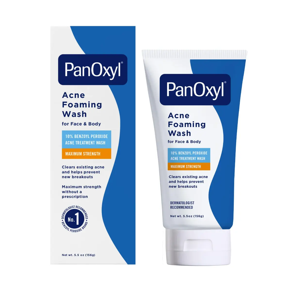 PanOxyl 10% Benzoyl Peroxide Acne Foaming Wash 156g (5.5 Oz) | Maximum Strength Daily Face and Body Cleanser - main product image
