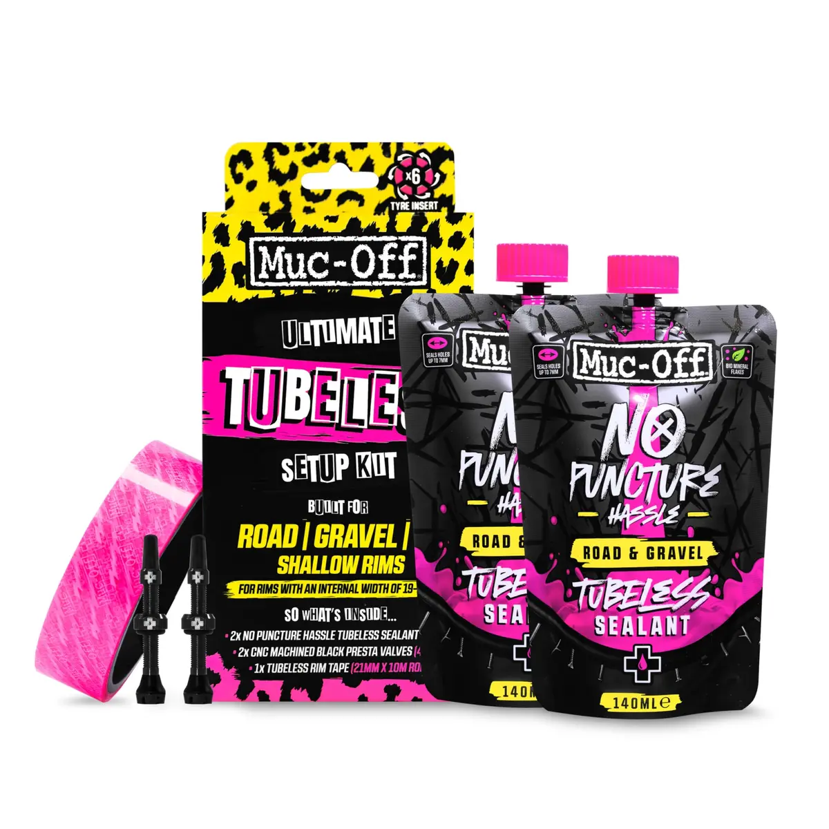 Muc-Off Ultimate Tubeless Setup Kit, Road/Gravel, 21mm Tape, 44mm Valve | Complete Bike Tubeless Conversion - main product image