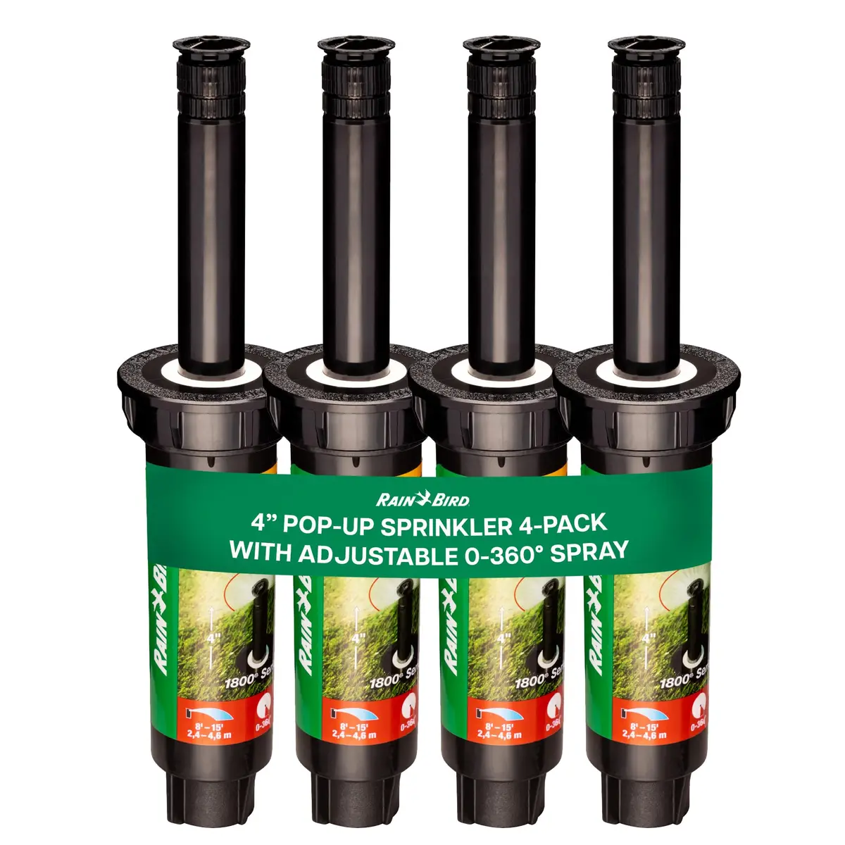 Rain Bird 1804VAN 1800 Series Professional Pop-Up Sprinkler Head 4 Inch (10.16 cm) | 5-Pack, Adjustable 0-360 Degree Arc Nozzle Pattern, Up to 15 Ft Spray Distance - main product image