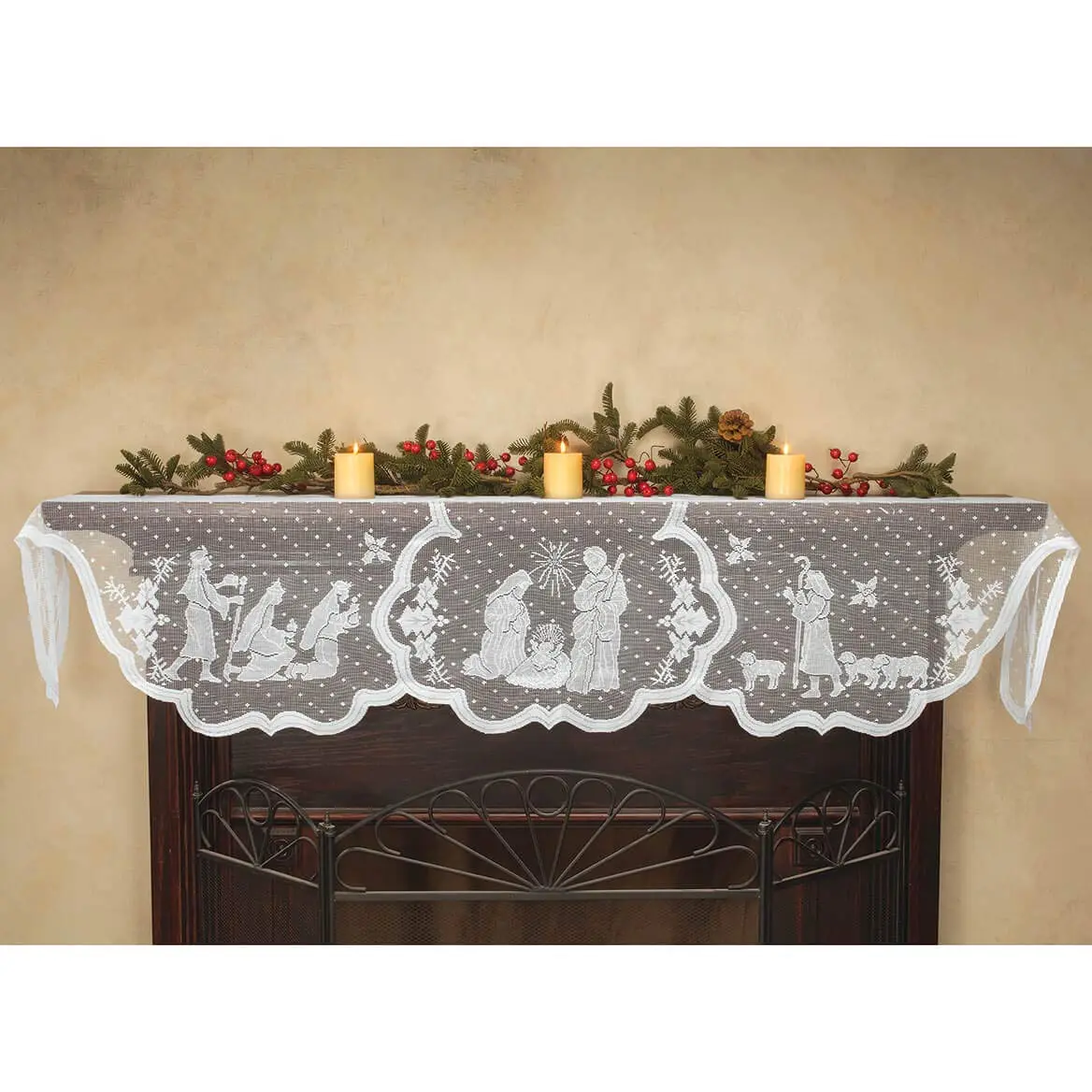 DoubleWood White Lace Jesus Garland Christmas Table Runner 50 cm (20 in) x 228 cm (90 in) | Festive Holiday Decor for Mantles and Tables - main product image