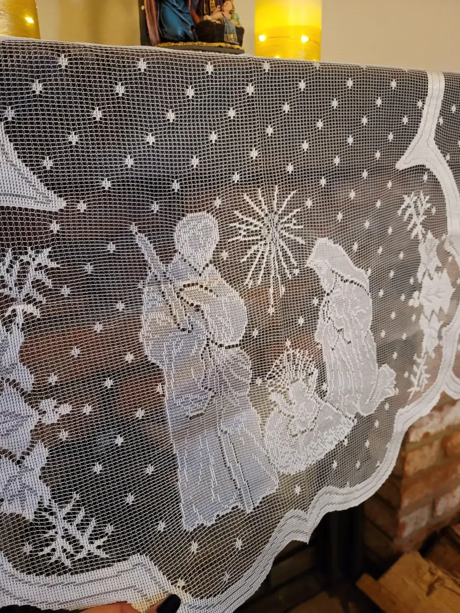 DoubleWood White Lace Jesus Garland Christmas Table Runner 50 cm (20 in) x 228 cm (90 in) | Festive Holiday Decor for Mantles and Tables - view 7
