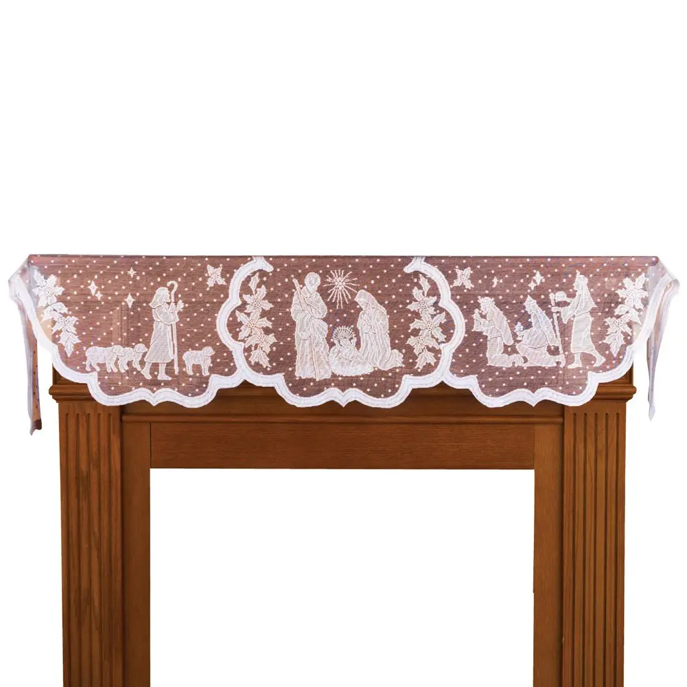 DoubleWood White Lace Jesus Garland Christmas Table Runner 50 cm (20 in) x 228 cm (90 in) | Festive Holiday Decor for Mantles and Tables - view 2