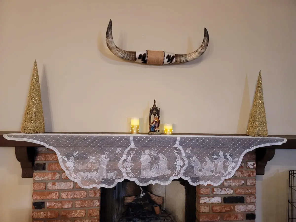DoubleWood White Lace Jesus Garland Christmas Table Runner 50 cm (20 in) x 228 cm (90 in) | Festive Holiday Decor for Mantles and Tables - view 4