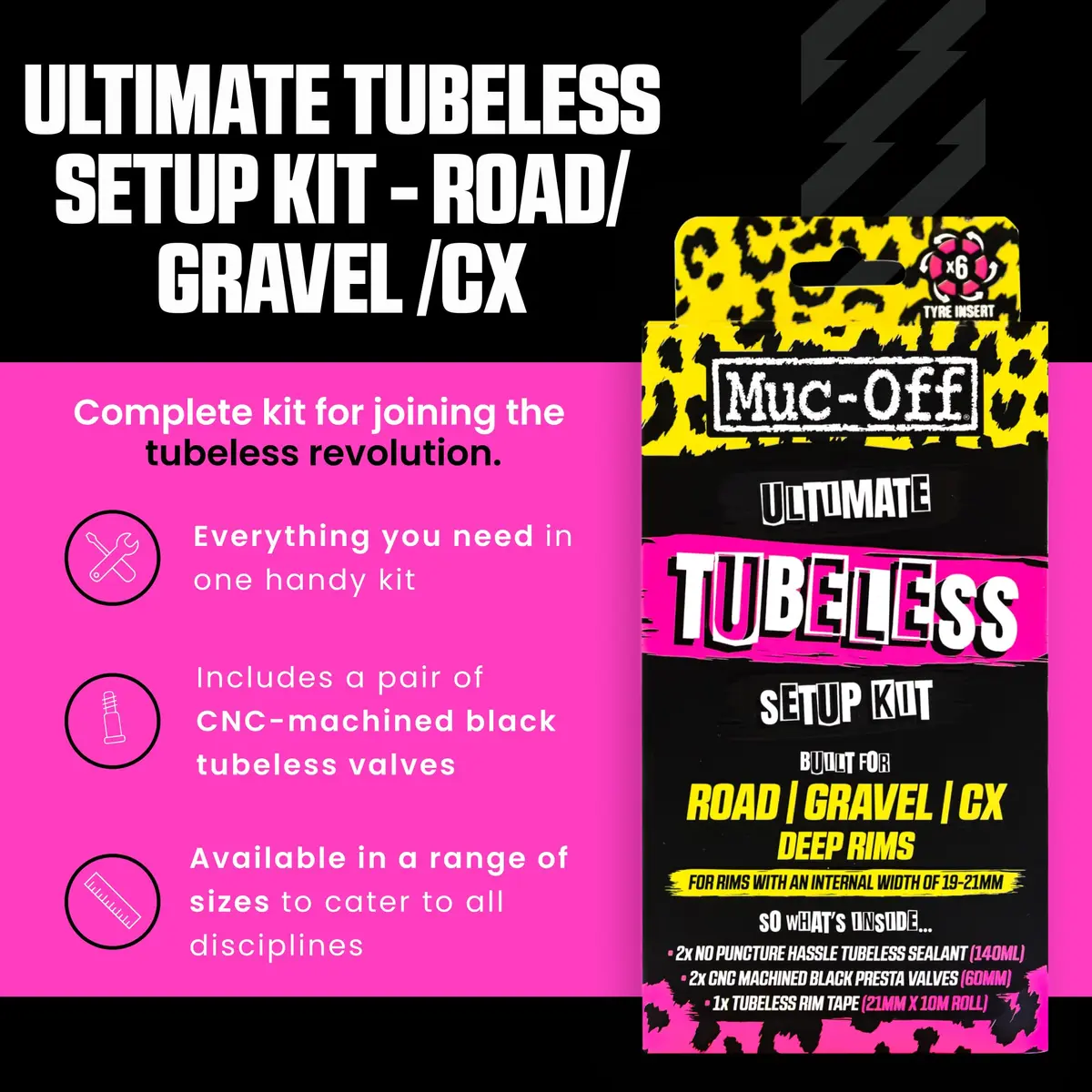 Muc-Off Ultimate Tubeless Setup Kit, Road/Gravel/CX, 60mm | Complete Tubeless Conversion Solution - view 2