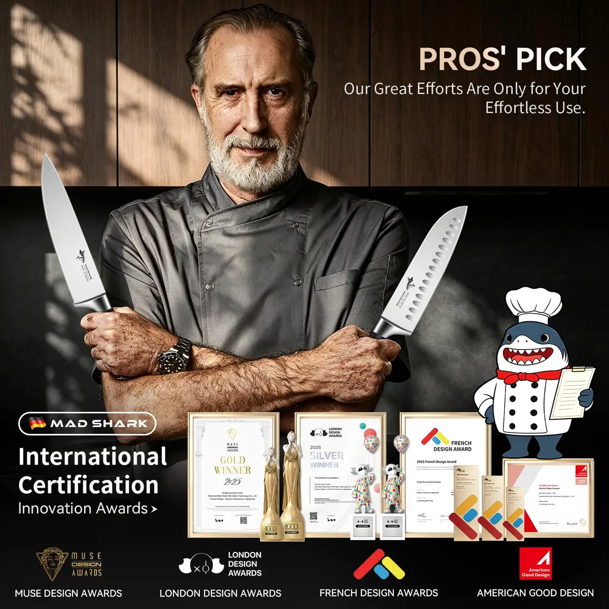MAD SHARK Kitchen Knife Set 5 Piece | High Carbon German Steel, Ergonomic Handles, Dishwasher Safe - view 5