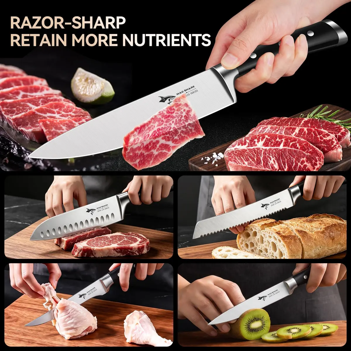 MAD SHARK Kitchen Knife Set 5 Piece | High Carbon German Steel, Ergonomic Handles, Dishwasher Safe - view 3