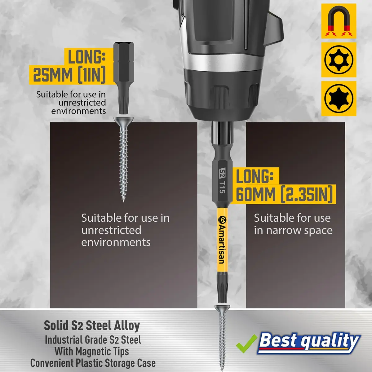 Amartisan Torx Bit Set, 24-Piece S2 Steel, 1" & 2.3" Long T5 - T40, Security, Tamper Resistant Fastener Drive Bit - view 5