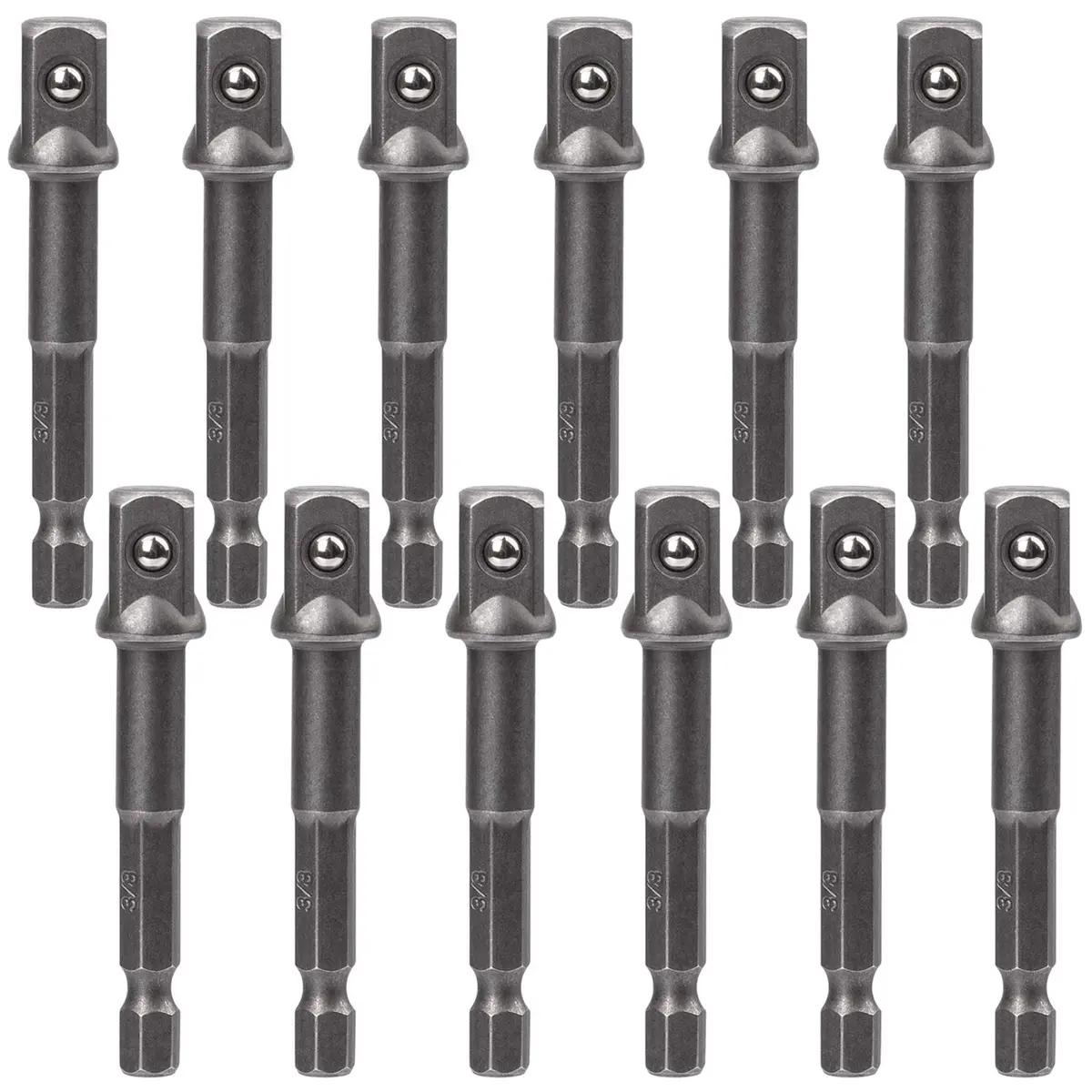 OIIKI 12 Pack 3/8 inch Square Socket Adapter Bit Set | Impact Driver Power Bits for Automotive DIY, 10mm Square Tip, 1/4 Hex Shank - main product image