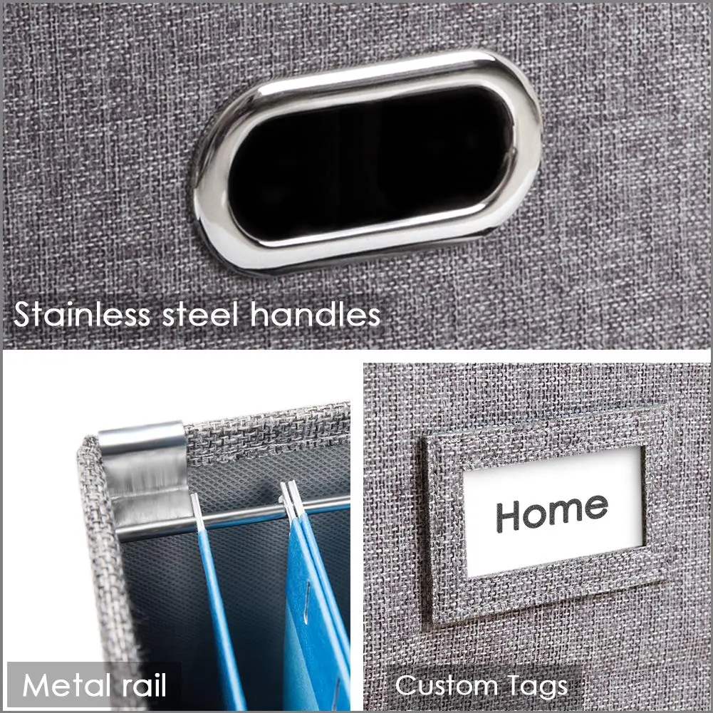 PRANDOM Decorative Linen File Organizer Box with Lid, 39L (17x14x11.2 inch) | Collapsible & Stackable for Letter/Legal Size Files - view 6
