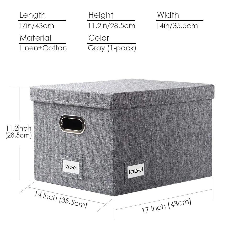 PRANDOM Decorative Linen File Organizer Box with Lid, 39L (17x14x11.2 inch) | Collapsible & Stackable for Letter/Legal Size Files - view 7