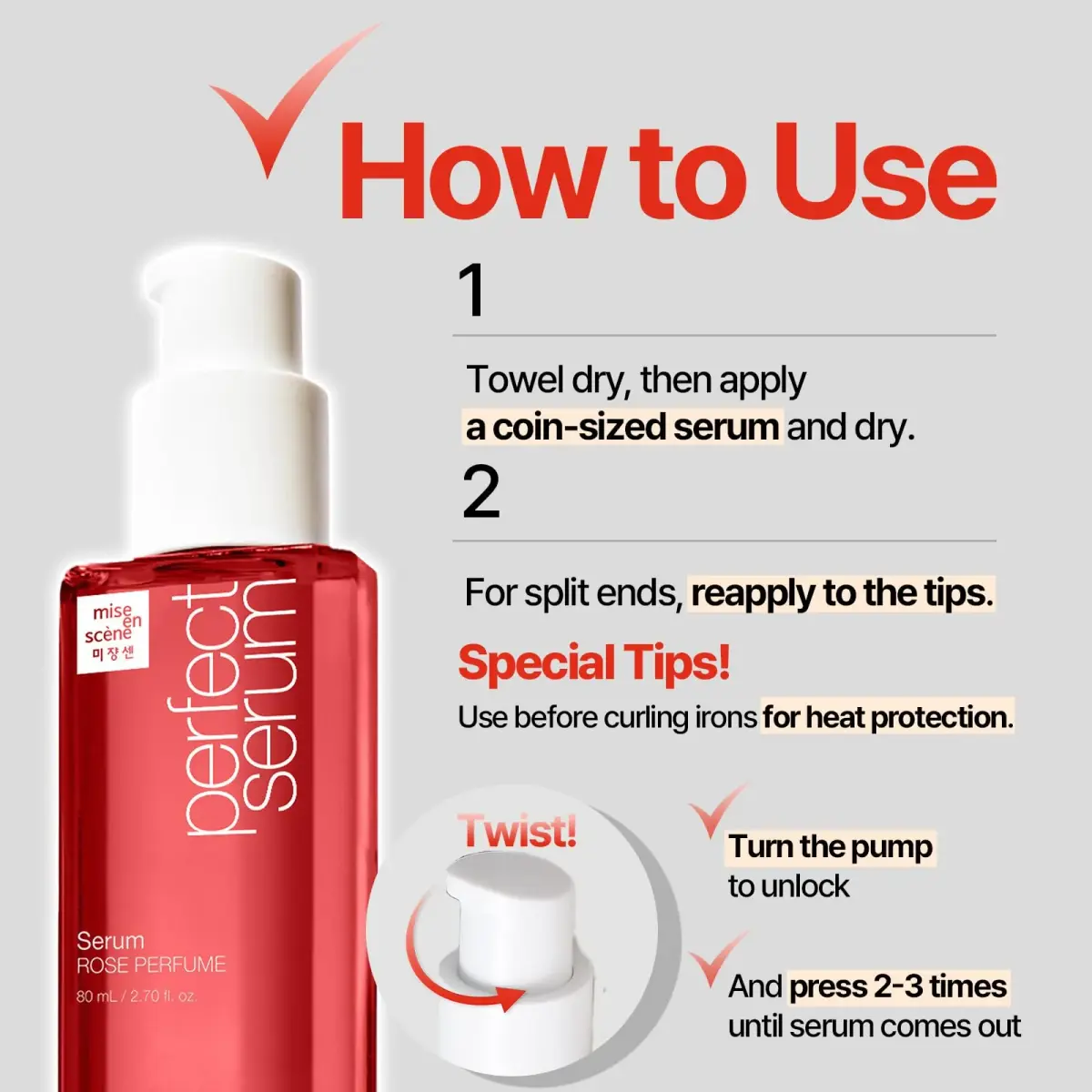 Mise En Scene Perfect Rose Perfume Serum 80ml (2.70 Fl Oz) | Korean Hair Care Heat Protectant - view 5