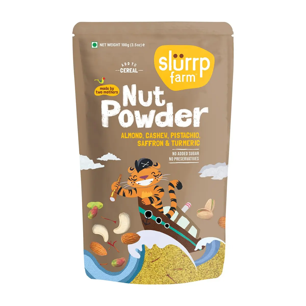 Slurrp Farm Nut Powder for Kids Almond Cashew Pistachio Saffron Turmeric 100g (3.52 Oz) | Nutrient-Rich Mix for Cereal Milk or Porridge - main product image
