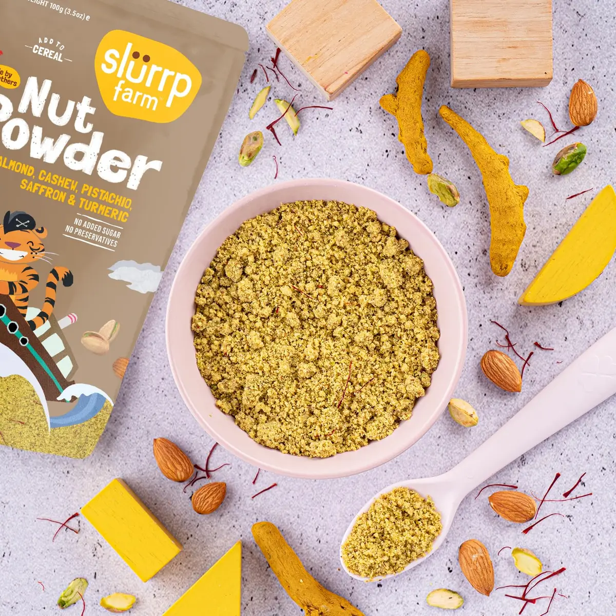 Slurrp Farm Nut Powder for Kids Almond Cashew Pistachio Saffron Turmeric 100g (3.52 Oz) | Nutrient-Rich Mix for Cereal Milk or Porridge - view 3